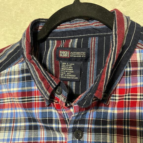 Vintage Y2K Faded‎ Glory Plaid Striped Shirt Mens Large 100% Cotton Button Down - Picture 8 of 9